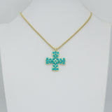 Gold Pearl Turquoise Beads Cross Pendant, Sku#LK1317