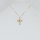 Green Red Rainbow CZ Cross Pendant, Sku#LK1320