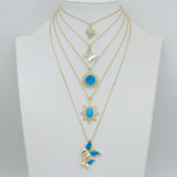 18K Gold Plated Inlaid Crystal and Shell Butterfly, Ivy Leaf, and Sunburst Medallion Charms, Sku#LK1327