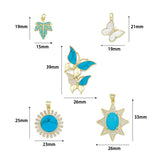 18K Gold Plated Inlaid Crystal and Shell Butterfly, Ivy Leaf, and Sunburst Medallion Charms, Sku#LK1327