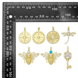 18K Gold Plated Nautical Compass Medallions and Micro Pave CZ Honeybee Pendant Charms, Sku#LK1329