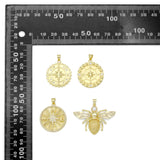18K Gold Plated Nautical Compass Medallions and Micro Pave CZ Honeybee Pendant Charms, Sku#LK1329