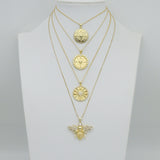 18K Gold Plated Nautical Compass Medallions and Micro Pave CZ Honeybee Pendant Charms, Sku#LK1329