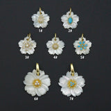 Carved Mother of Pearl Flower Pendants with Inlaid Crystal Accents, Sku#LK1332