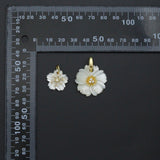 Carved Mother of Pearl Flower Pendants with Inlaid Crystal Accents, Sku#LK1332