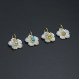 Carved Mother of Pearl Flower Pendants with Inlaid Crystal Accents, Sku#LK1332