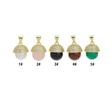 Micro Pave CZ Inlaid Cap Natural Stone Acorn Pendant Charms, Sku#LK1333