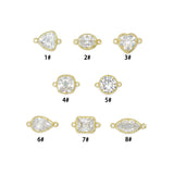 Cubic Zirconia Crystal Charm Connectors – Gold Plated Prong Set CZ Jewelry Links, Double Loop Bracelet & Necklace Connectors, Sku#LK1338