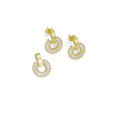 Clear Baguette CZ Gold Round Ring Stud Earrings Pendant,Sku#LK1340
