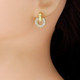 Clear Baguette CZ Gold Round Ring Stud Earrings Pendant,Sku#LK1340
