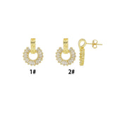 Clear Baguette CZ Gold Round Ring Stud Earrings Pendant,Sku#LK1340