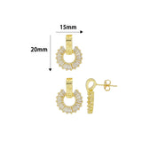 Clear Baguette CZ Gold Round Ring Stud Earrings Pendant,Sku#LK1340