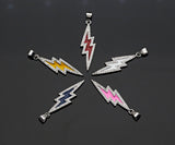 Enamel Colorful Lightning Shape Pendant Silver Finish, CZ Micro Pave Lightning Charm, Enamel pendant,Enamel Jewelry, 10x37mm, sku#LK138