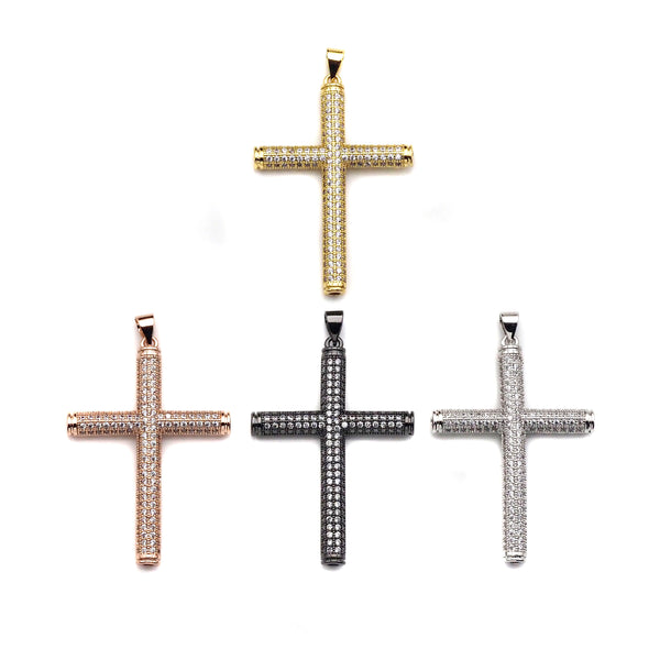 Large CZ Micro Pave Gold Cross Shape Pendant, Gold Cross Charms,Gold Cross Pendant, Cross Necklace Charms, 30x42mm, Sku#LK142