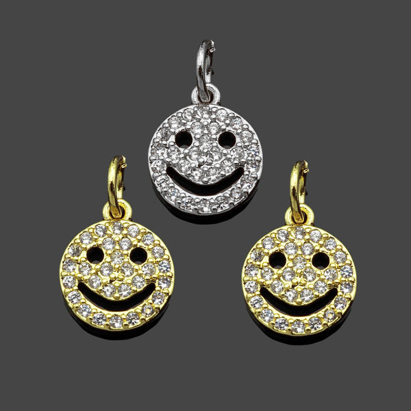 CZ Micro Pave Smiley Face Shape Pendant/Charm,Cubic Zirconia Charm, Necklace Bracelet Earring Charm Pendant,9x11mm, Sku#LK218