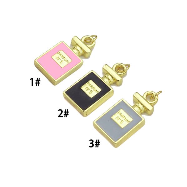 Enamel Colorful Perfume Bottle Shape Pendant,Dianty Gold Enamel Charm, Light Pink Black Grey Pink Enamel Jewelry,12x25mm,Sku#LK291