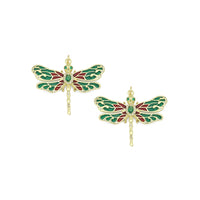 Colorful Enamel Dragonfly Shape Pendant,18K Gold Filled Fuchsia CZ Micro Pave Dragonfly Charm, Necklace Bracelet Charm Pendant, Sku#LK573