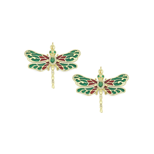 Colorful Enamel Dragonfly Shape Pendant,18K Gold Filled Fuchsia CZ Micro Pave Dragonfly Charm, Necklace Bracelet Charm Pendant, Sku#LK573