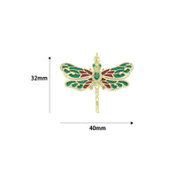 Colorful Enamel Dragonfly Shape Pendant,18K Gold Filled Fuchsia CZ Micro Pave Dragonfly Charm, Necklace Bracelet Charm Pendant, Sku#LK573