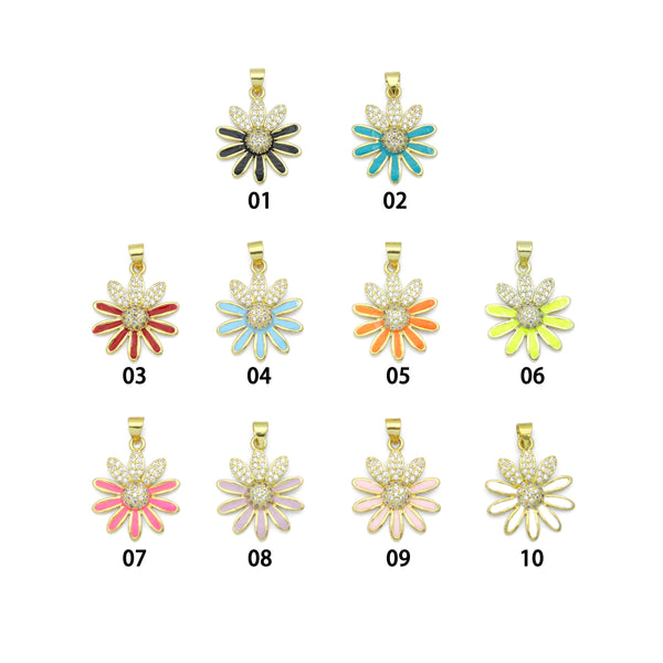 CZ Enamel Sunflower Charm,Daisy flower charm, Sku#LK580