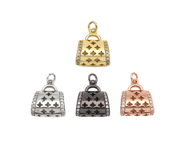 CZ Micro Pave 3D Shape Star Purse Handbag Pendant, Gold Purse Charm,  Gold Ladies handbag Charm,16x17mm, Sku#LK77