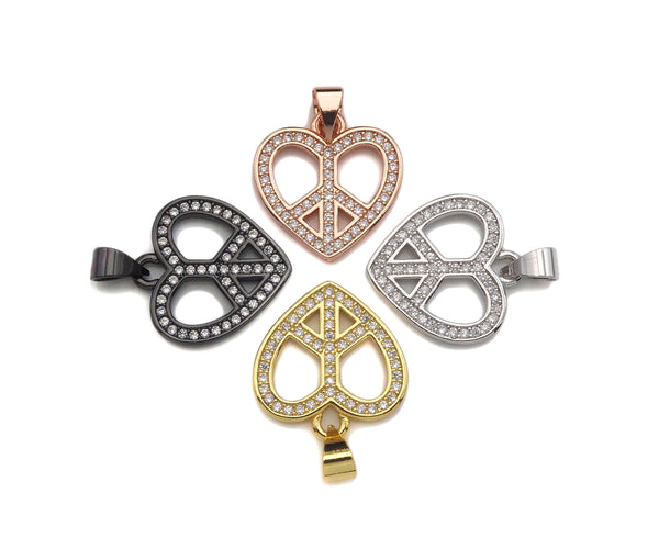 CZ Micro Pave Pearce Heart Charm/Pendant, Heart Charm,Peace heart Pave Pendant, Gold plated heart ,17mm, Sku#LK78