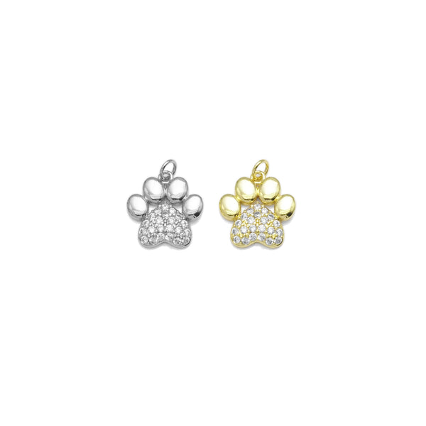 Gold Silver CZ Paw Print Charm, Sku#LK908