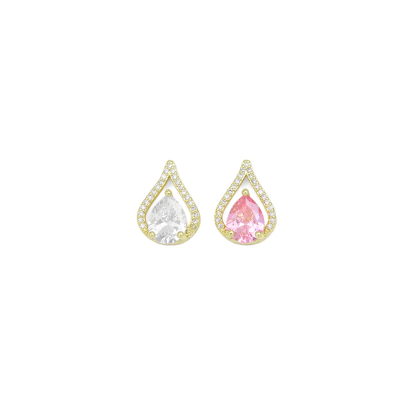 Pink Clear CZ Teardrop Charm/Necklace, Sku#LK926