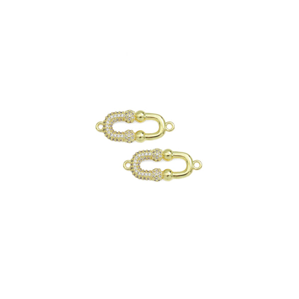 CZ Oval Double U Shape Gold Connector Charm, Sku#LK935