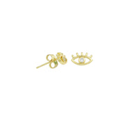 Gold Clear CZ Evil Eye Stud Earrings, Sku#LK947