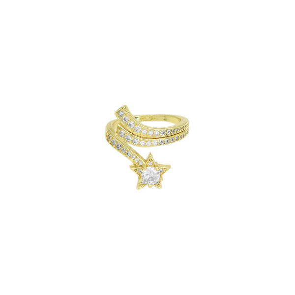 Gold Clear CZ Star Wrap Adjustable Ring, Sku#LK948