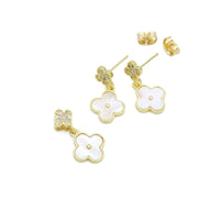 Clear CZ Clover Shape Gold Stud Earrings, Sku#LK961