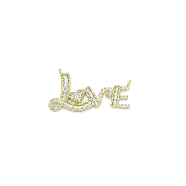 Gold Clear Baguette CZ Love Charm Pendant, Sku#LK962