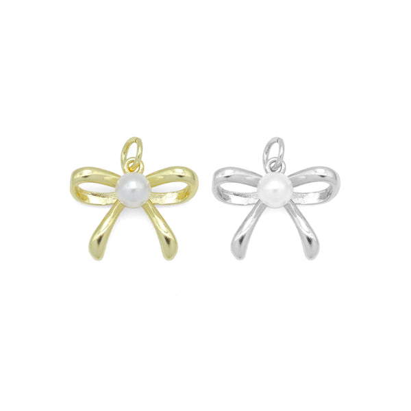 Gold Silver White Pearl Bowknot Charm Pendant, Sku#LK963