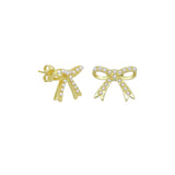 Gold White Pearl Bowknot Stud Earrings, Sku#LK967