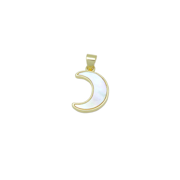 Gold White Mother of Pearl Cresent Moon Charm Pendant, Sku#LK969