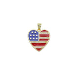 American Flag Color Enamel Gold Heart  Pendant, Sku#LK973