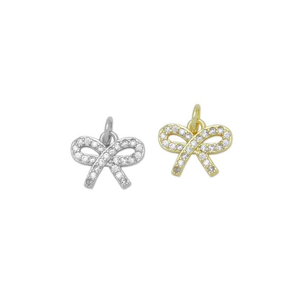 Gold Clear CZ Bowknot Charm Pendant, Sku#LK974