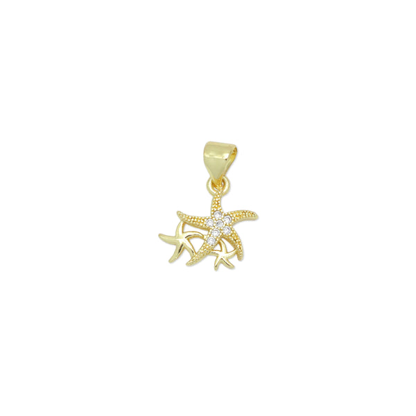 Gold Clear CZ Starfish Charm Pendant, Sku#LK975
