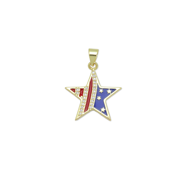 American Flag Five Point Star Charm Pendant, Sku#LK977