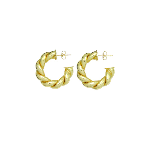 Gold Twisted Thick Hoop Earrings, Sku#LK982