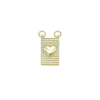 Gold Clear CZ Heart On Rectangle Charm Pendant, Sku#LK984