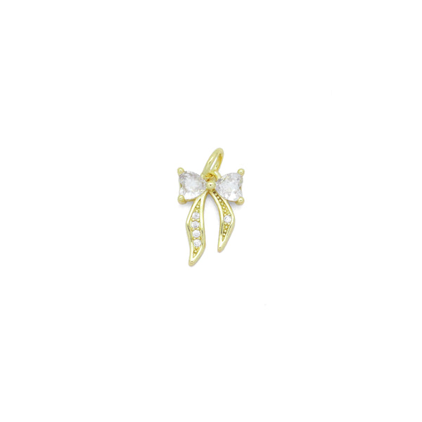 Gold Clear Heart CZ Bowknot Charm Pendant, Sku#LK985