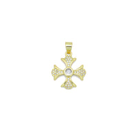 Gold Clear CZ Cross Flower Charm Pendant, Sku#LK986