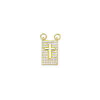 Gold Clear CZ Cross On Rectangle Charm Pendant, Sku#LK988