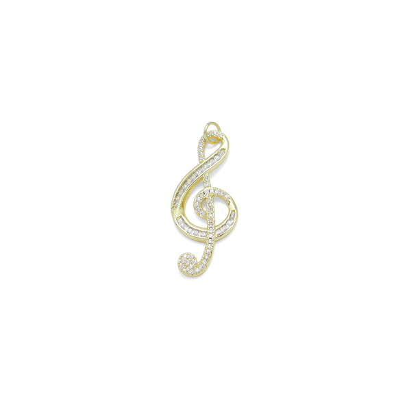 Clear CZ Gold Musical Symbol Charm Pendant, Sku#LK995