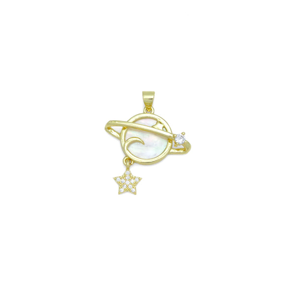 Gold Mother of Pearl Earth Star Planet Charm Pendant, Sku#LK996