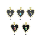 Black Heart with rectangle Gemstone charm,  Heart charm, Sku#LX1000