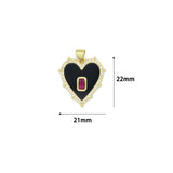 Black Heart with rectangle Gemstone charm,  Heart charm, Sku#LX1000