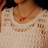 Coastal Lucky Fish Adjustable Necklace – Evil Eye Fish Charm, Starfish & Pearl Cord Necklace, sku#LX1041